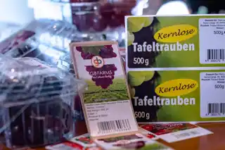 Branded labels on grape punnets